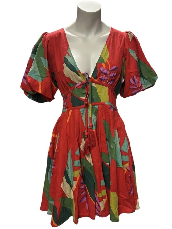 House of Harlow 1960 Dresses & Skirts - House of Harlow 1960 Red Floral Tie-Front Puff Sleeve Mini Dress. Size 6